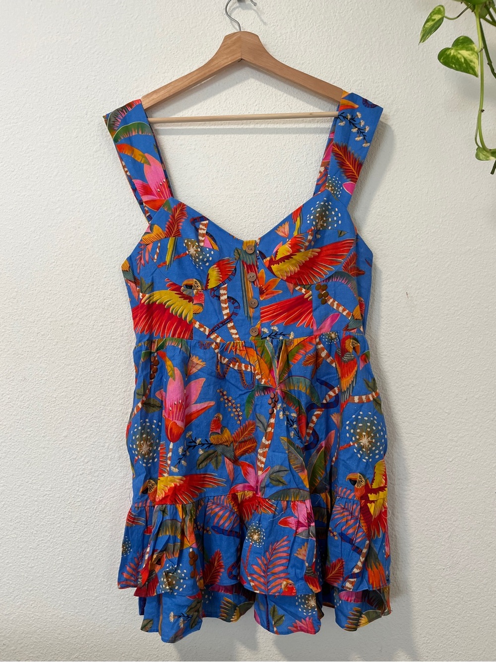 Vibrant Farm Rio Macaw Party Blue Mini Dress size L